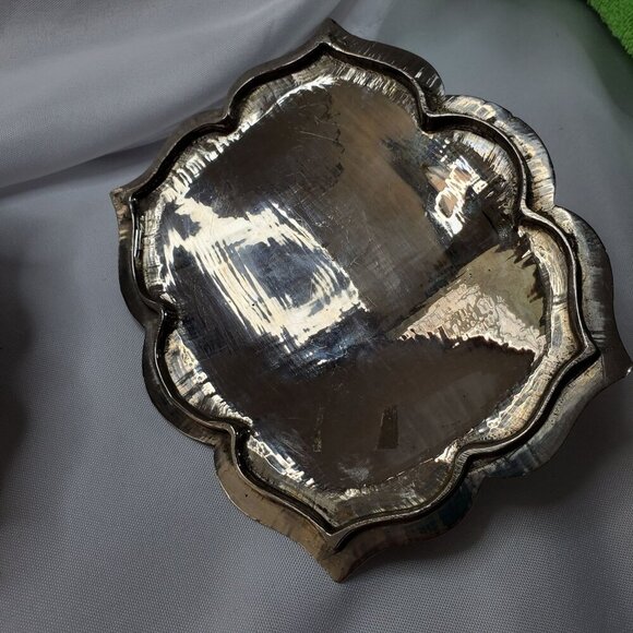 Vintage Silver Tone Brass Inlay Jewelry Trinket Box Floral Design Made in India - Picture 12 of 16